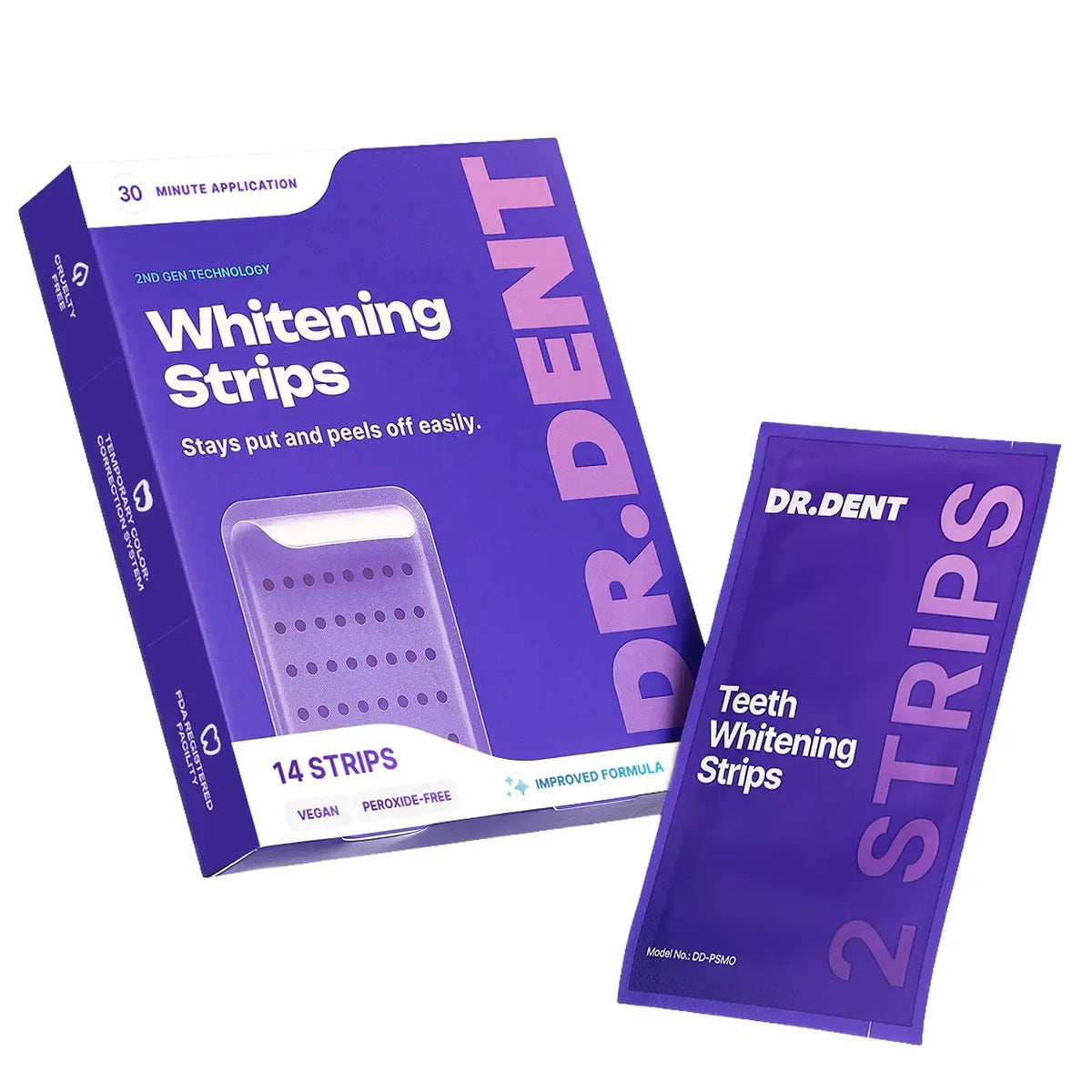 DRDENT Purple Oral Teeth Whitening Strips - 7/21 Sessions - Gentle Non-Sensitive, Peroxide-Free, Radiant Teeth Whitening Solution
