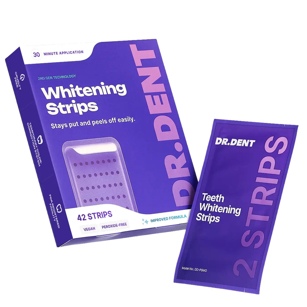 DRDENT Purple Oral Teeth Whitening Strips - 7/21 Sessions - Gentle Non-Sensitive, Peroxide-Free, Radiant Teeth Whitening Solution