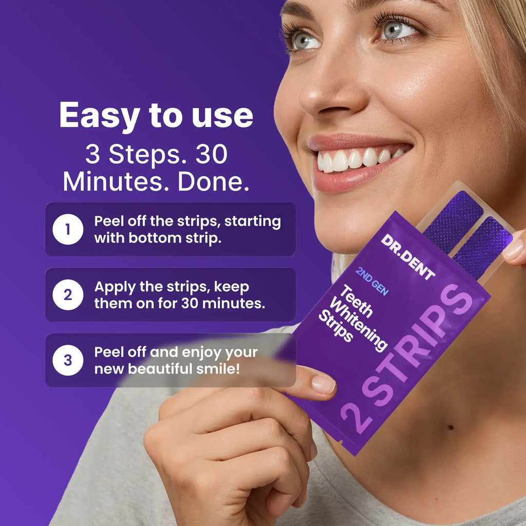 DRDENT Purple Oral Teeth Whitening Strips - 7/21 Sessions - Gentle Non-Sensitive, Peroxide-Free, Radiant Teeth Whitening Solution